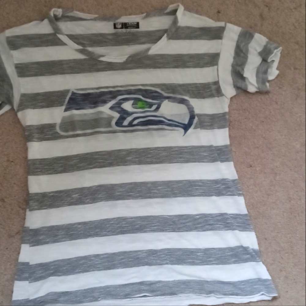 Great and white striped women's Seahawks t shirt